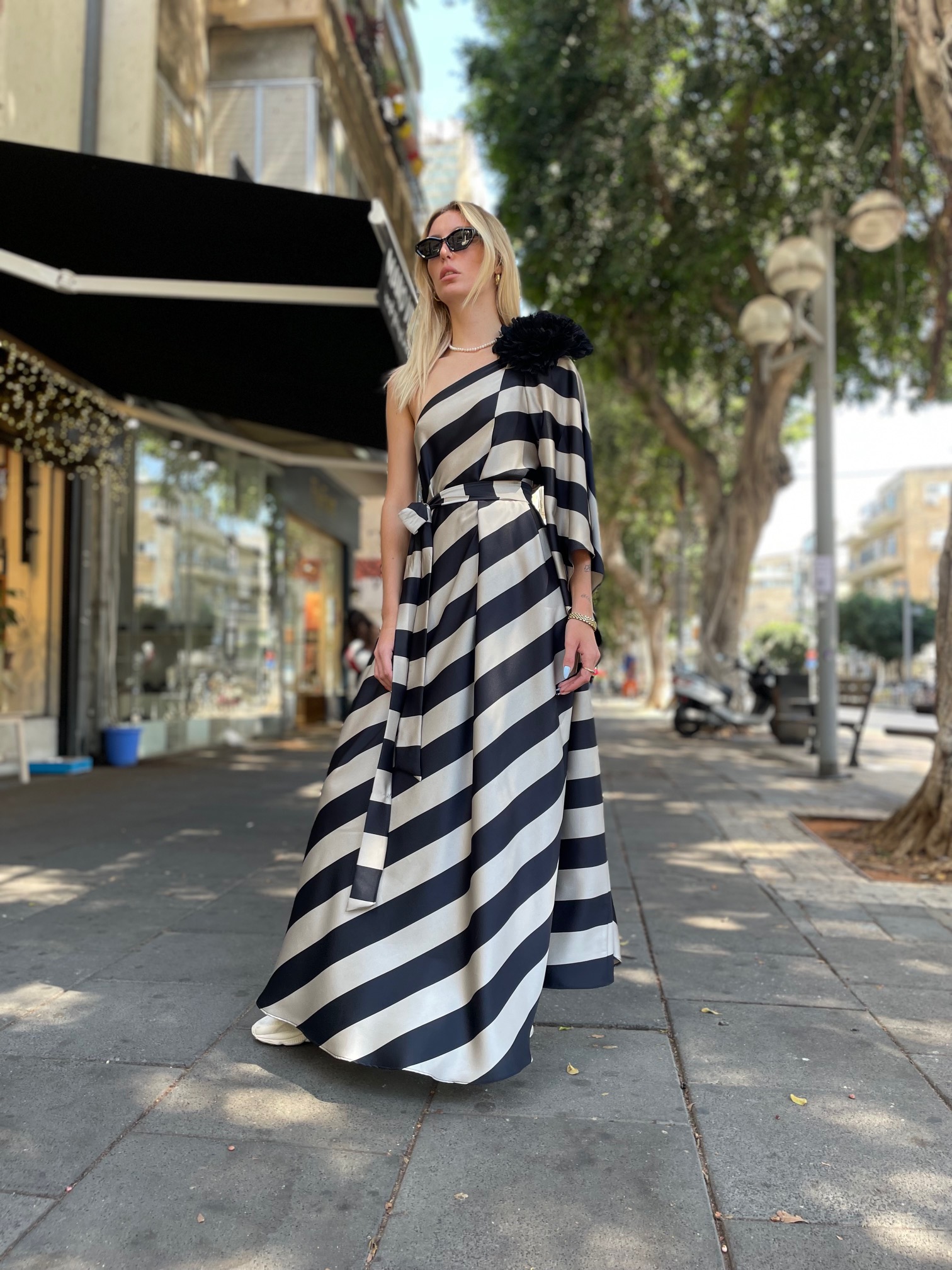 | Fashion shoulder striped maxi dress One Gamla